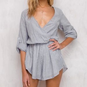 Grey striped/seersucker romper